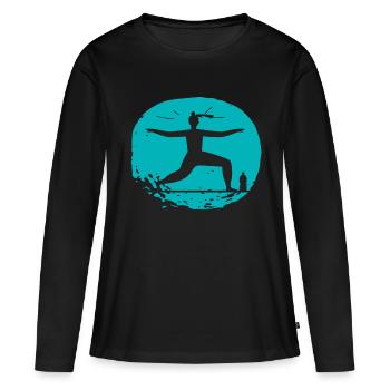Yoga - Relaxen - Lebensqualität - Frauen Premium Bio Langarmshirt - Schwarz - Vorne - Julia (174cm)