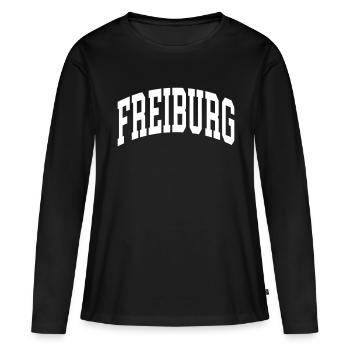 Freiburg - Frauen Premium Bio Langarmshirt - Schwarz - Vorne - Julia (174cm)