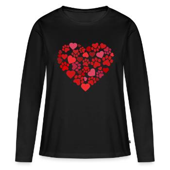 Pattes et cœurs de chien Saint-Valentin - T-shirt manches longues Premium bio Femme - noir - Devant - Julia (174cm)