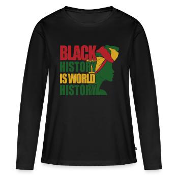 Mois de l’histoire des Noirs Histoire des Noirs - T-shirt manches longues Premium bio Femme - noir - Devant - Julia (174cm)