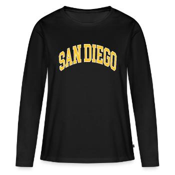 San Diego - T-shirt manches longues Premium bio Femme - noir - Devant - Julia (174cm)