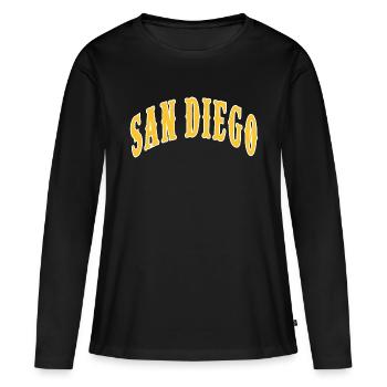 San Diego - T-shirt manches longues Premium bio Femme - noir - Devant - Julia (174cm)