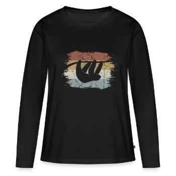 Retro vintage Style Faultier Chillen Geschenk - Frauen Premium Bio Langarmshirt - Schwarz - Vorne - Julia (174cm)