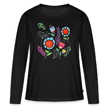 Motif floral scandinave Cadeau Flower Power - T-shirt manches longues Premium bio Femme - noir - Devant - Julia (174cm)