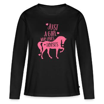 Cheval Cavalier Amoureux des chevaux Gerschenk - T-shirt manches longues Premium bio Femme - noir - Devant - Julia (174cm)