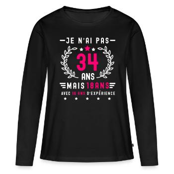 cadeau humour anniversaire 34 ans femme - T-shirt manches longues Premium bio Femme - noir - Devant - Julia (174cm)