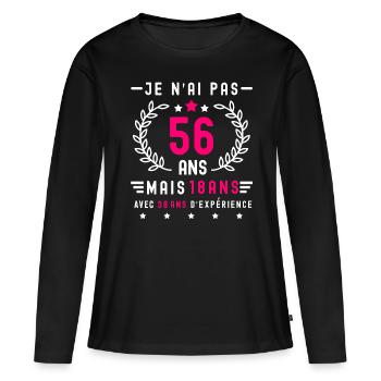 cadeau humour anniversaire 56 ans femme - T-shirt manches longues Premium bio Femme - noir - Devant - Julia (174cm)