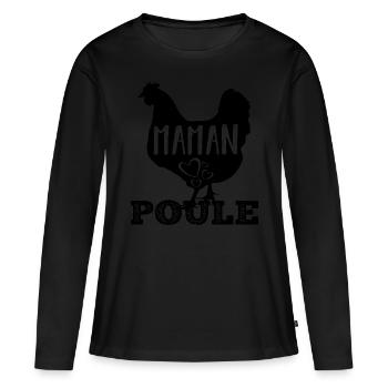 Maman poule humour maman cadeau fête des mères - T-shirt manches longues Premium bio Femme - noir - Devant - Julia (174cm)