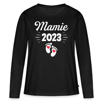 Annonce Grossesse 2023 - Future Mamie 2023 - T-shirt manches longues Premium bio Femme - noir - Devant - Julia (174cm)