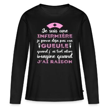 Infirmière je ferme pas ma gueule humour cadeau - T-shirt manches longues Premium bio Femme - noir - Devant - Julia (174cm)