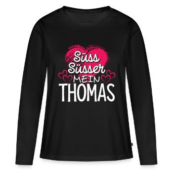THOMAS - süss - Frauen Premium Bio Langarmshirt - Schwarz - Vorne - Julia (174cm)