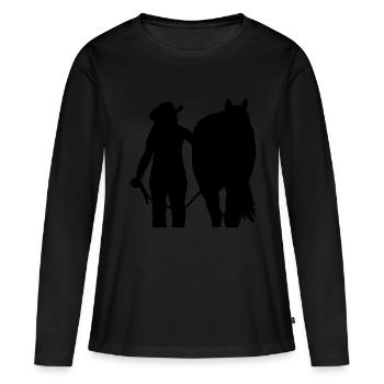 Cavalier western avec cheval personnalisable - T-shirt manches longues Premium bio Femme - noir - Devant - Julia (174cm)