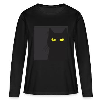 BLACK CAT VOUS REGARDE. Chat qui vous regarde !! - T-shirt manches longues Premium bio Femme - noir - Devant - Julia (174cm)