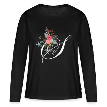 Lettre s fleuris - T-shirt manches longues Premium bio Femme - noir - Devant - Julia (174cm)