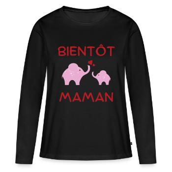Bientôt maman - T-shirt manches longues Premium bio Femme - noir - Devant - Julia (174cm)