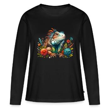 Iguane - T-shirt manches longues Premium bio Femme - noir - Devant - Julia (174cm)