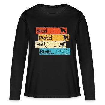 Hund Dogge Herrchen Retro lustig - Frauen Premium Bio Langarmshirt - Schwarz - Vorne - Julia (174cm)