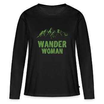 Wanderung Wanderwoman Wandern Bergsteigen Geschenk - Frauen Premium Bio Langarmshirt - Schwarz - Vorne - Julia (174cm)