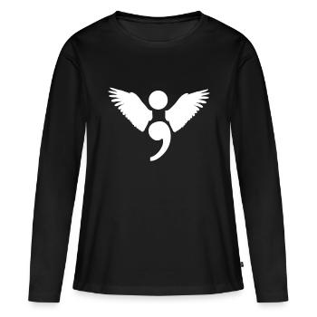 Semikolon Engel suizid prävention verlust geschenk - Frauen Premium Bio Langarmshirt - Schwarz - Vorne - Julia (174cm)