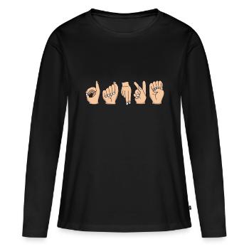Merci en chemise en langue des signes - T-shirt manches longues Premium bio Femme - noir - Devant - Julia (174cm)