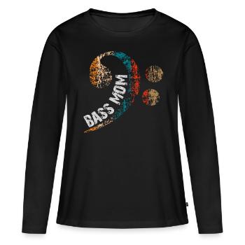 Maman joue de la basse avec une clef de basse vintage - T-shirt manches longues Premium bio Femme - noir - Devant - Julia (174cm)