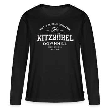 Kitzbüheler Abfahrts-WM - Frauen Premium Bio Langarmshirt - Schwarz - Vorne - Julia (174cm)