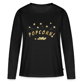 Pop-corn volant - T-shirt manches longues Premium bio Femme - noir - Devant - Julia (174cm)