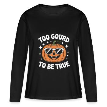 Trop de gourde pour être une vraie Halloween - T-shirt manches longues Premium bio Femme - noir - Devant - Julia (174cm)