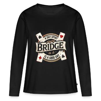 Joueur de bridge Une journée passée à jouer au bridge - T-shirt manches longues Premium bio Femme - noir - Devant - Julia (174cm)