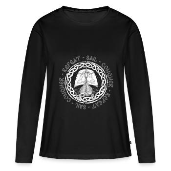 Viking Culture païenne Naviguer Conquérir Répéter - T-shirt manches longues Premium bio Femme - noir - Devant - Julia (174cm)