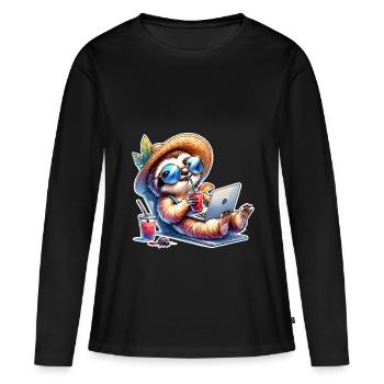 paresseux ordinateur portable cocktail travail - T-shirt manches longues Premium bio Femme - noir - Devant - Julia (174cm)