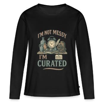 Collectionneur d’antiquités Messy Curated - T-shirt manches longues Premium bio Femme - noir - Devant - Julia (174cm)