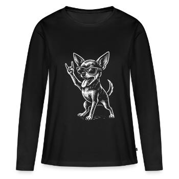 Musique Rock, Chihuahua, Chien, Drôle, Metal Vibes - T-shirt manches longues Premium bio Femme - noir - Devant - Julia (174cm)