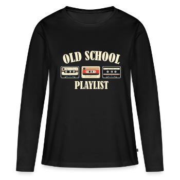 Old School Playlist Retro Vintage 80er - Frauen Premium Bio Langarmshirt - Schwarz - Vorne - Julia (174cm)