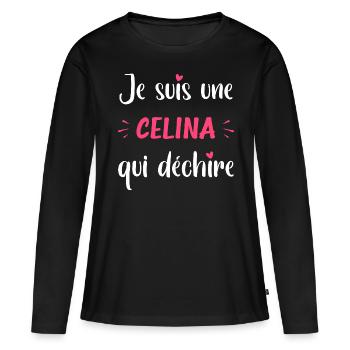 Je suis une CELINA qui déchire - T-shirt manches longues Premium bio Femme - noir - Devant - Julia (174cm)
