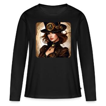 Sexy Steampunk Girl avec chapeau et montre - T-shirt manches longues Premium bio Femme - noir - Devant - Julia (174cm)