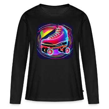 Patins à roulettes Disco colorés dans un style rétro - T-shirt manches longues Premium bio Femme - noir - Devant - Julia (174cm)