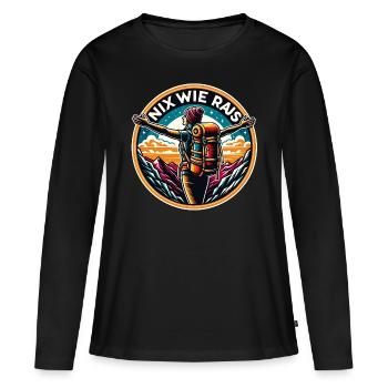 Nix wie raus - in die Natur - auf die Berge - Frauen Premium Bio Langarmshirt - Schwarz - Vorne - Julia (174cm)