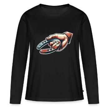 Lancer de fer à cheval Lancer de fer à cheval - T-shirt manches longues Premium bio Femme - noir - Devant - Julia (174cm)