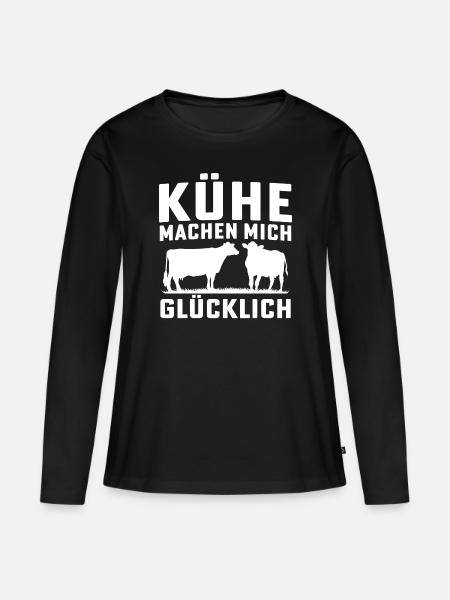Kühe machen mich glücklich - Frauen Premium Bio Langarmshirt - Schwarz
