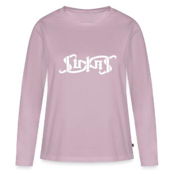 LUKAS Nom Jour Ambigram - T-shirt manches longues Premium bio Femme - rose poudré - Devant - Julia (174cm)
