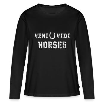cheval cheval en fer à cheval - T-shirt manches longues Premium bio Femme - noir - Devant - Julia (174cm)