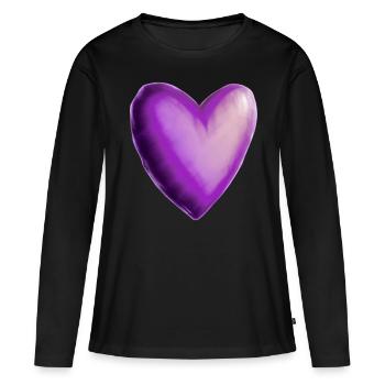 Idée cadeau violet violet coeur - T-shirt manches longues Premium bio Femme - noir - Devant - Julia (174cm)