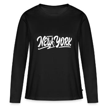 NEW YORK - T-shirt manches longues Premium bio Femme - noir - Devant - Julia (174cm)