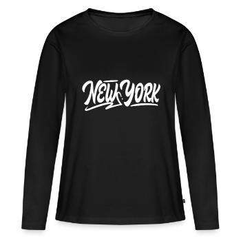 NEW YORK - T-shirt manches longues Premium bio Femme - noir - Devant - Julia (174cm)