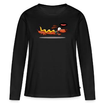 CHIEN SAUCISSE - T-shirt manches longues Premium bio Femme - noir - Devant - Julia (174cm)