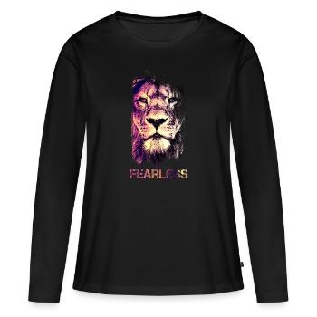 Löwe Fearless Motivations Oberteil Shirt T-Shirt - Frauen Premium Bio Langarmshirt - Schwarz - Vorne - Julia (174cm)
