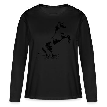 Tête de cheval, chevaux, équitation, équitation, silhouette - T-shirt manches longues Premium bio Femme - noir - Devant - Julia (174cm)