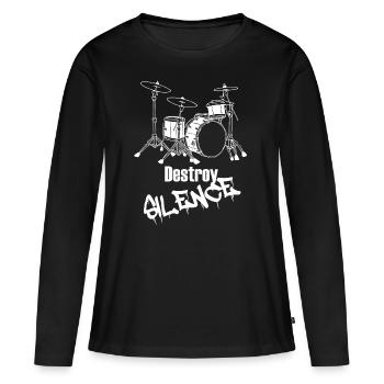 Drummer - Schlagzeug - Destroy Silence - Frauen Premium Bio Langarmshirt - Schwarz - Vorne - Julia (174cm)