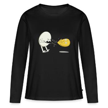 Oeuf Küken Jaune oeuf énuré Rhumes Poulet drôle - T-shirt manches longues Premium bio Femme - noir - Devant - Julia (174cm)